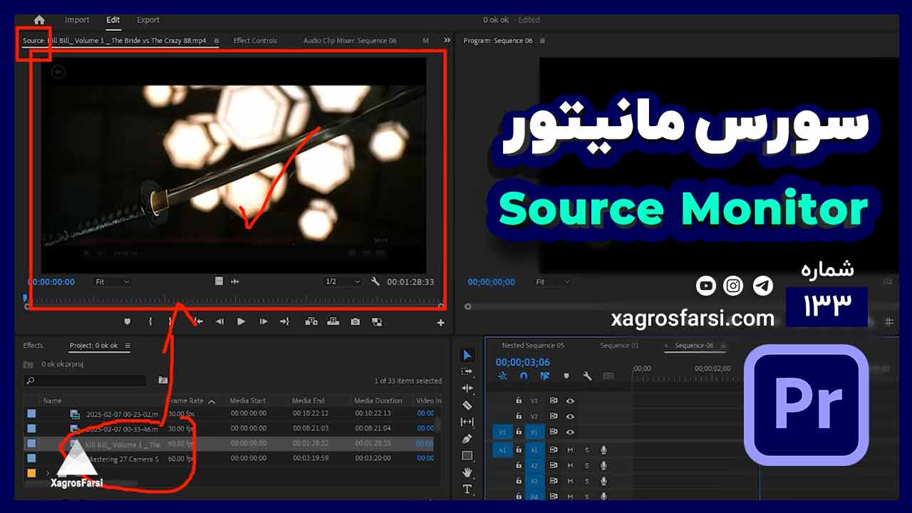 آموزش Source Monitor در پریمیر پرو - جداسازی و انتقال مدیا به Timeline | مدیریت و برش کلیپها
